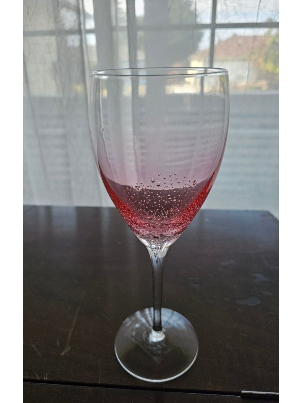 Roscher Pink Bubbles Goblet 9.25" Red Wine Glass Hand-Blown Glassware Delicate D